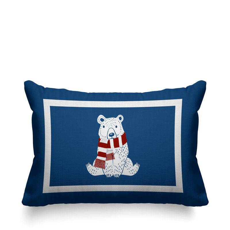 Coussin intérieur / extérieur Folk Christmas Bear, Bleu céruléen