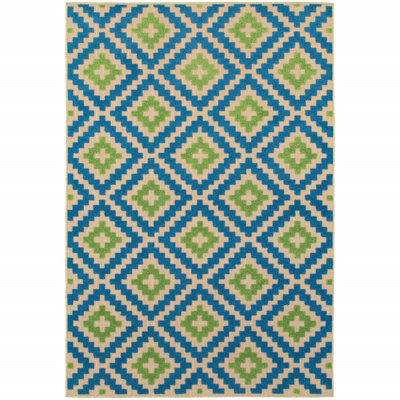 Tapis intérieur / extérieur bleu / vert Evyanna