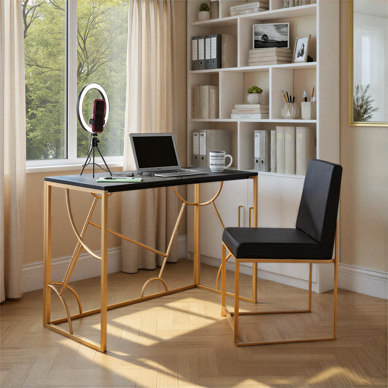 Kinza Metal Base Writing Desk, Black