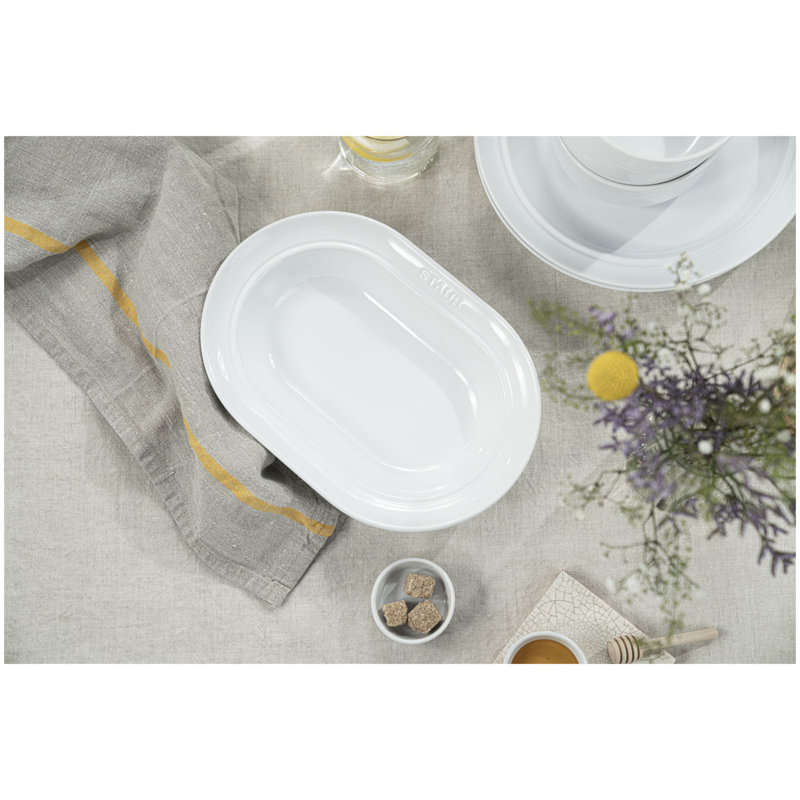 Staub Ceramic Dinnerware 10-inch Oval Serving Dish - White, Cream
