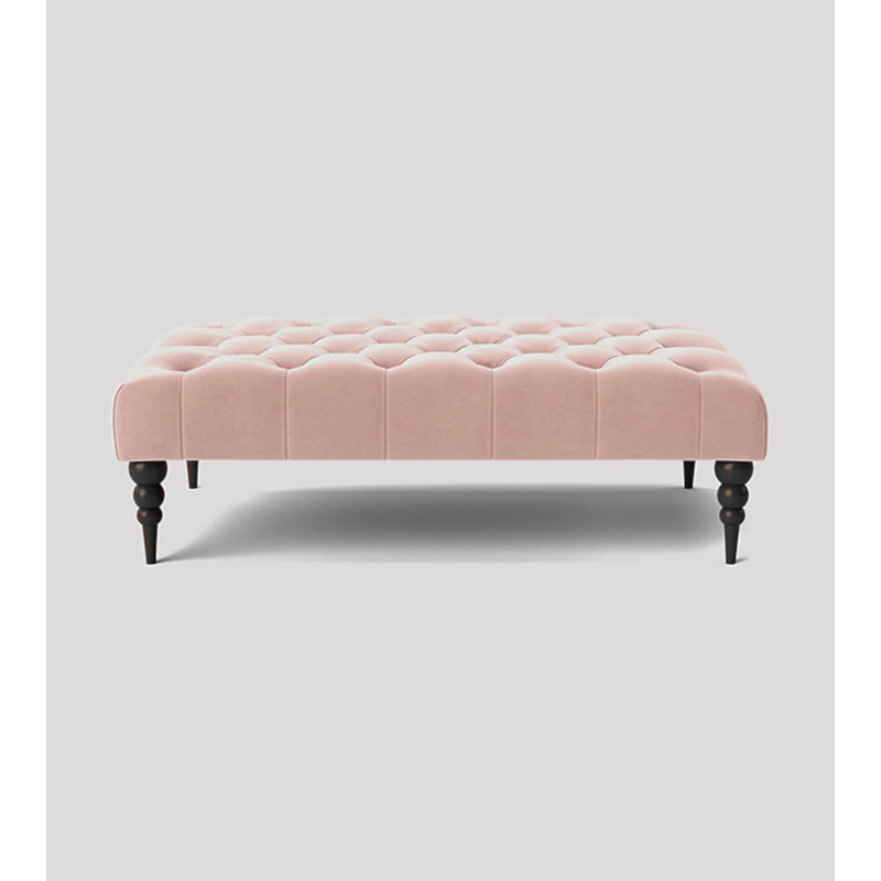 Alyana Rectangle Ottoman Bench with Wooden Legs - Plush Velvet Chesterfield Upholstered Footstool, Pink
