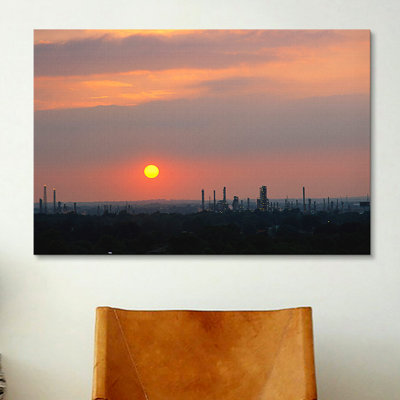 "Coucher de soleil panoramique sur une raffinerie", Philadelphie, Pennsylvanie, reproduction de photo sur toile tendue