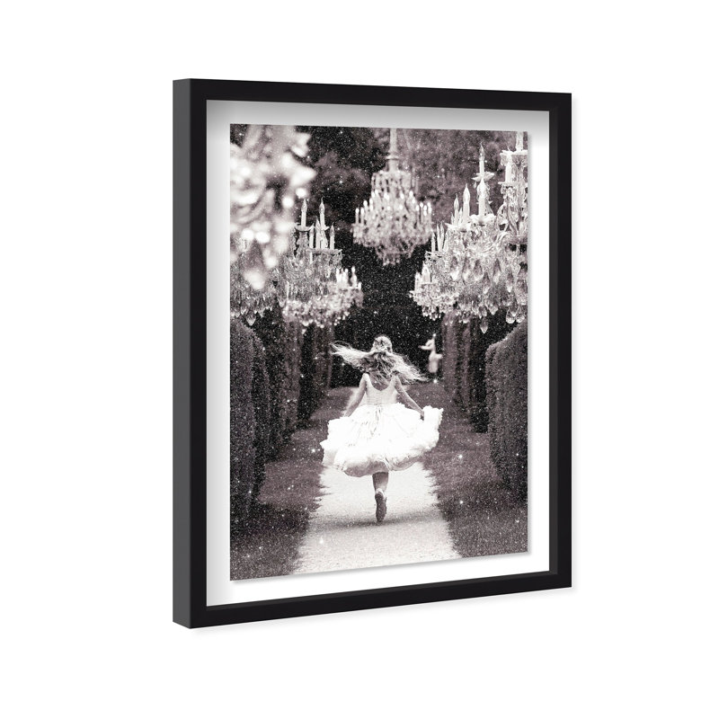 Oliver Gal Running Alice Black and White - Diamond Dust Shadowbox Framed Wall Art, 47" H x 32" W, Black
