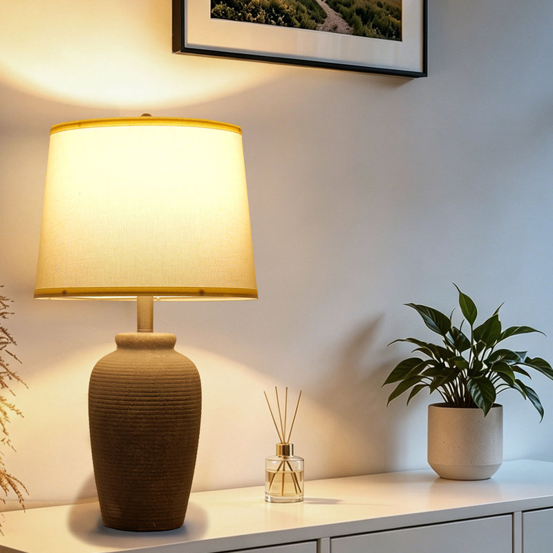 23.8"Ceramic Table Lamp Touch Control Bedside Lamp, Grey