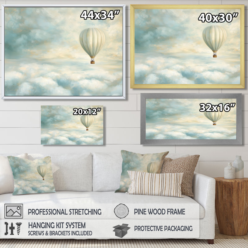 Montgolfière au-dessus des nuages - impression sur toile, H 12 po x l 20 po, Noir