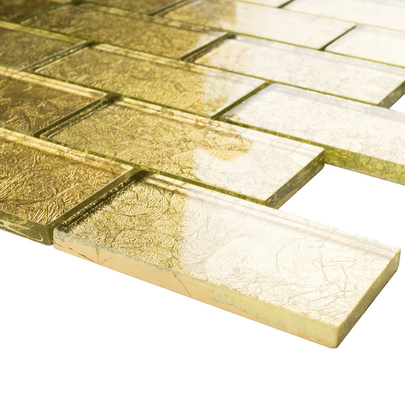 Galaxy 11.82 in. x 12.01 in. Brick Joint Glossy Glass Mosaic Tile, Gold