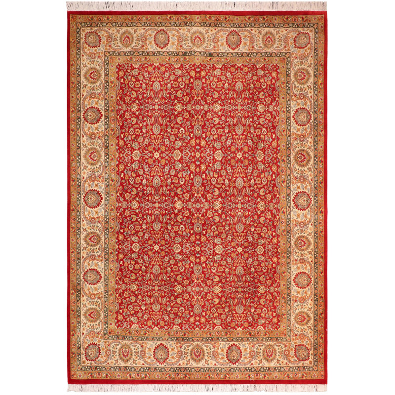Tapis jaune / rouge en laine noué à la main de style oriental Paduano 8 pi 1 po x 9 pi 10 po