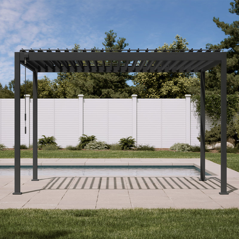 Pergola à structure métallique 88H avec persiennes réglables, 10 pi x 12 pi, Gris anthracite