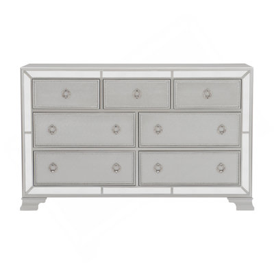 Glamorous Silver Finish Dresser 1Pc 7 Drawers Beveled Mirror Trim Modern Bedroom Furniture