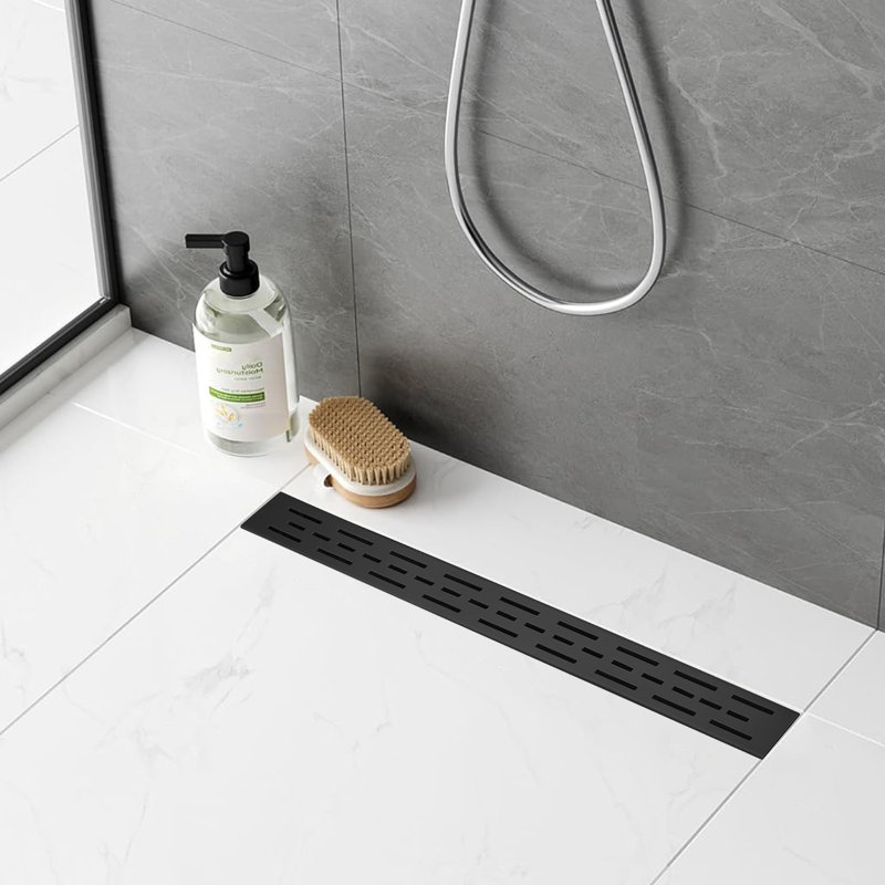 28" Linear Shower Drain With Bar Pattern Grate, Matte Black