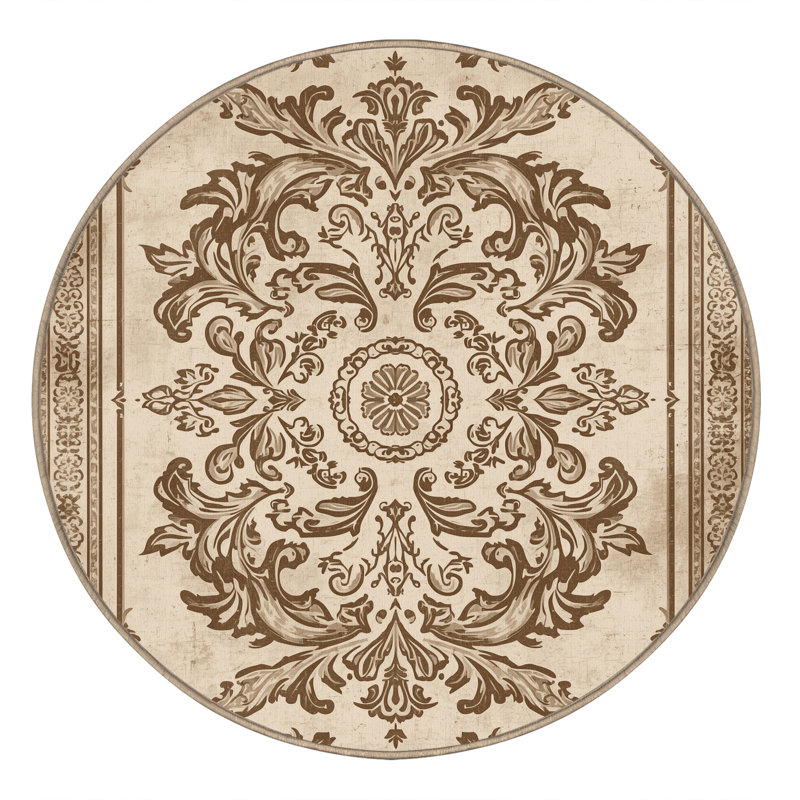 Tapis beige lavable à la machine Pavla, Rond 8 pi