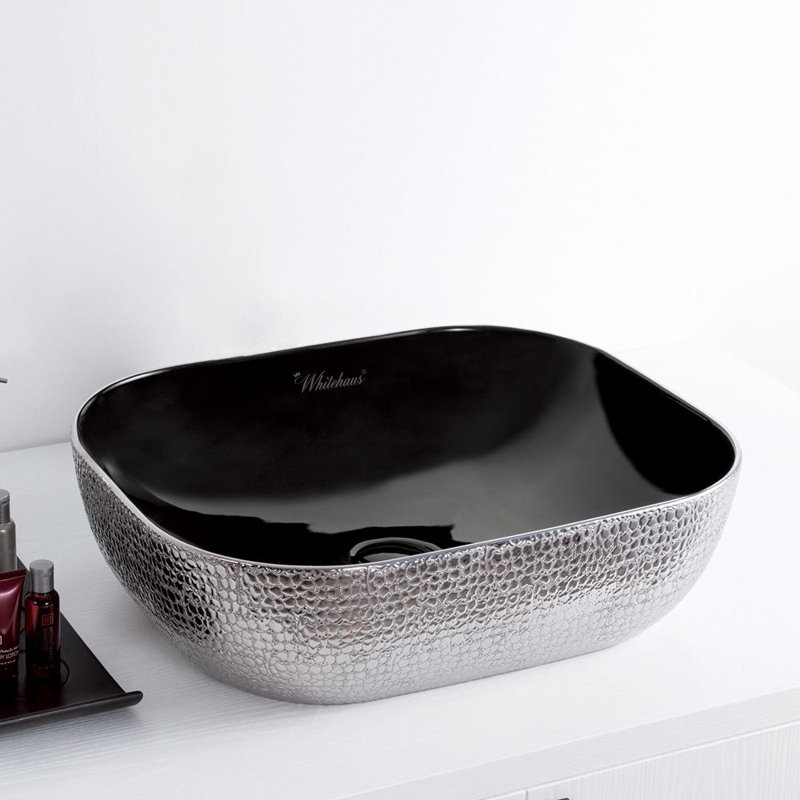 Whitehaus 20" Rectangular Above Mount /Vessel Lavatory Basin, Black/Silver