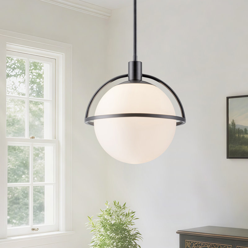 Luminaire suspendu à intensité variable à un globe de 10,82 po Gladi, Noir mat