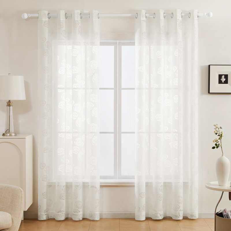 Otella Sheer Curtain Pair, Beige, 52" W x 84" L