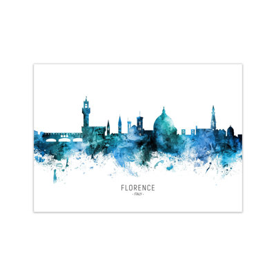 Florence Italy Skyline Blue City Name by Michael Tompsett - Print
