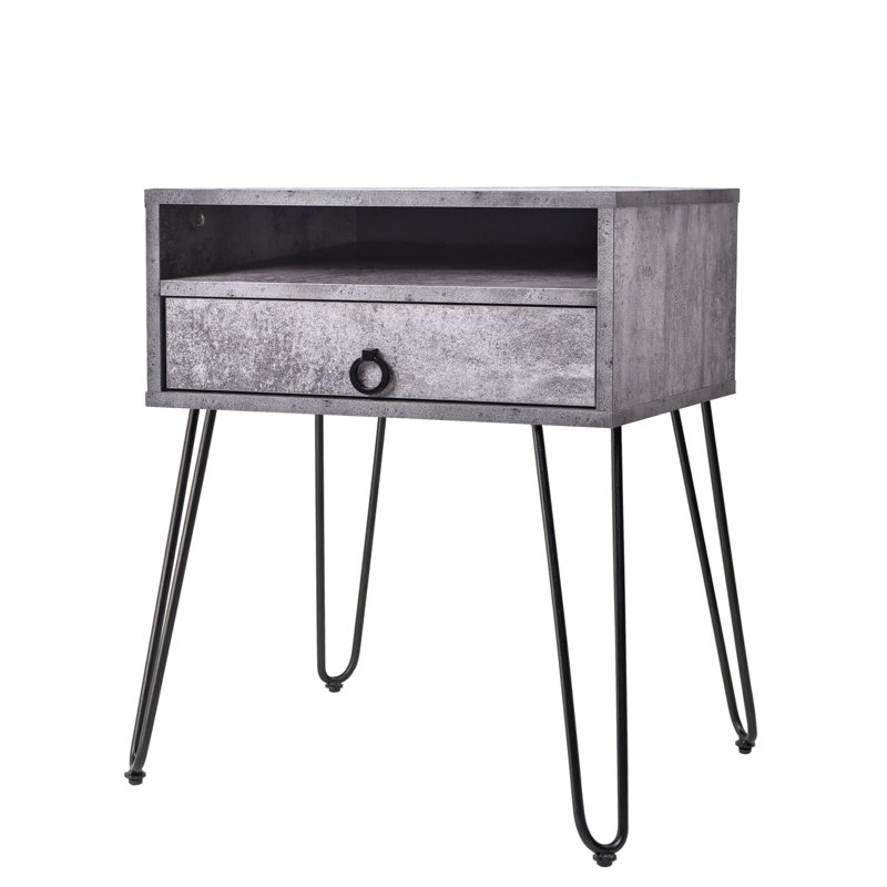 Homayoon 50.2cm W Particle Board / Chipboard Bedside Table, Iron Slate