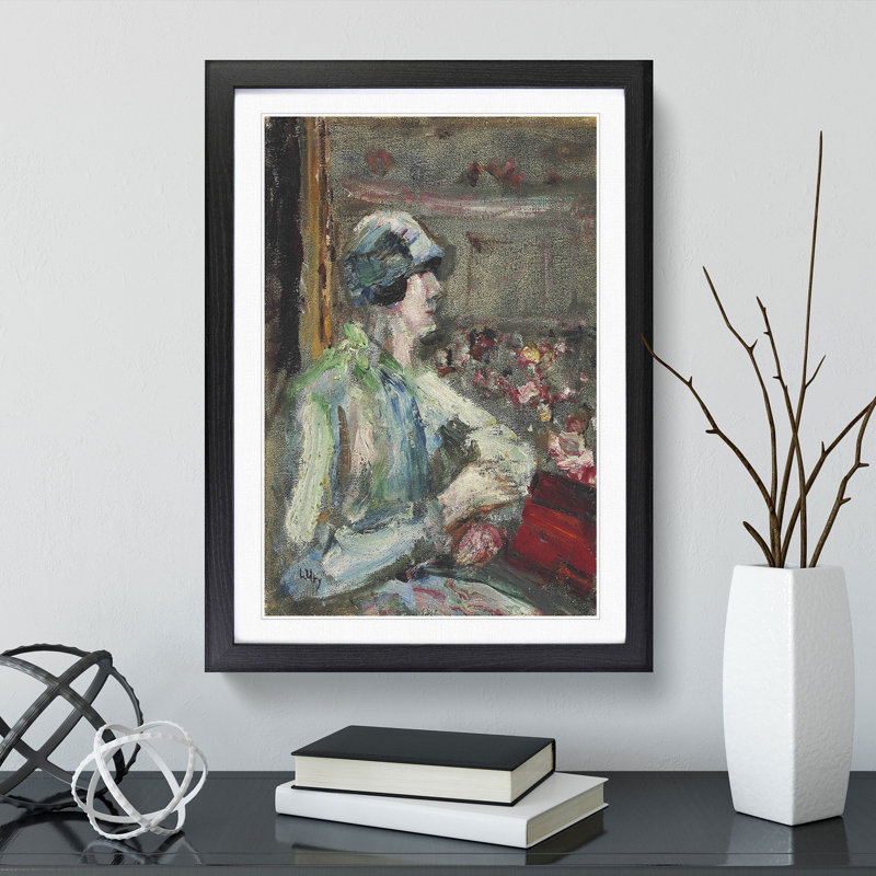 Lady in the Box by Lesser Ury - Picture Frame Painting, Black Framed, 36cm H x 27cm W x 2cm D