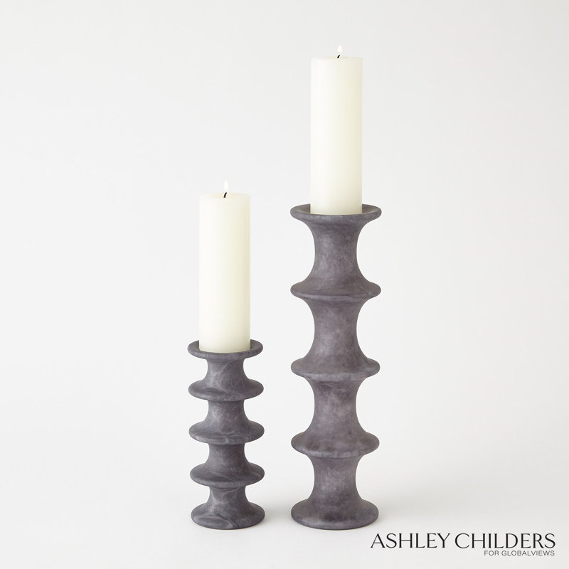 Ridge Alabaster Candlestick-Lg, Black, 7.25" H x 3" W x 3" D