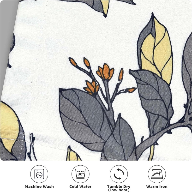 Gray and Yellow Floral Polyester Kitchen Curtain Set