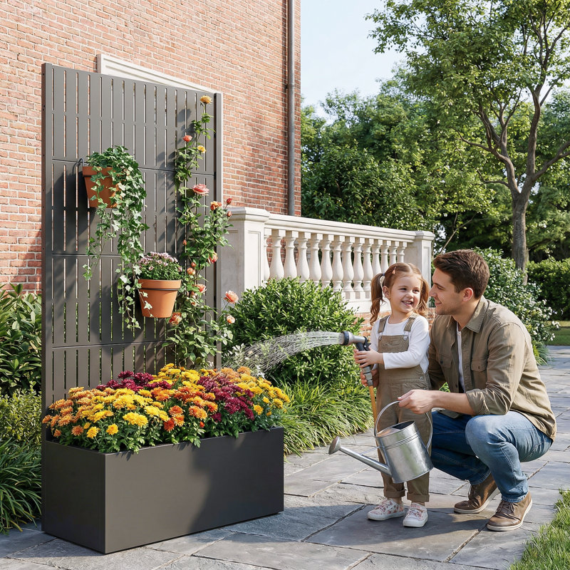 Metal Planter Box with Trellis, black