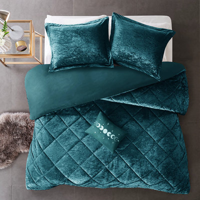 Housse de couette en velours bleu sarcelle double / grand, conception, coussin décoratif, literie lavable double / grand, avec