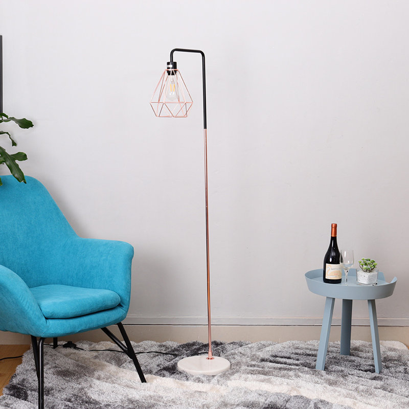Abraham 153cm Arched Floor Lamp with Outlet, Rose Gold, Rose Gold