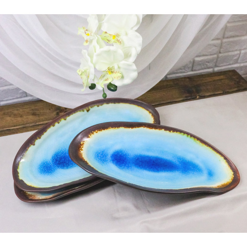 Ensemble de 3 plateaux de service en porcelaine de forme oblongue bleue de 12 po Aozora Kannyu