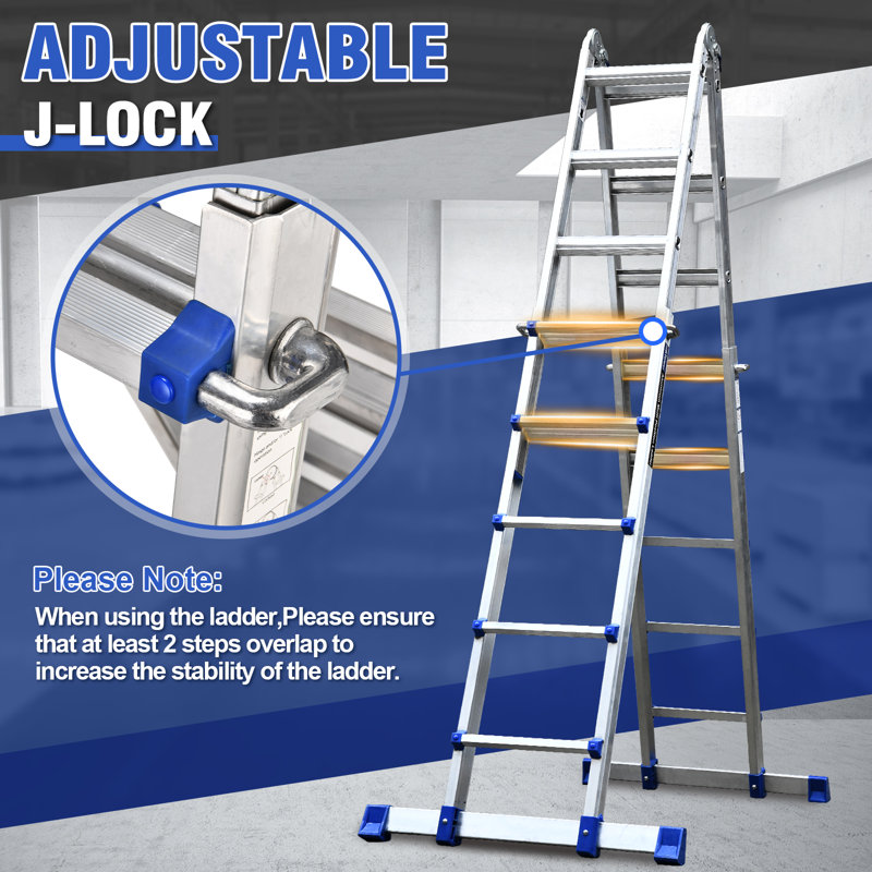 A Frame 5 Step Aluminum Ladder Extension Ladder, 17 Ft Muti Position Ladder & Removable Tool Tray with Stabilizer Bar, 330 lbs