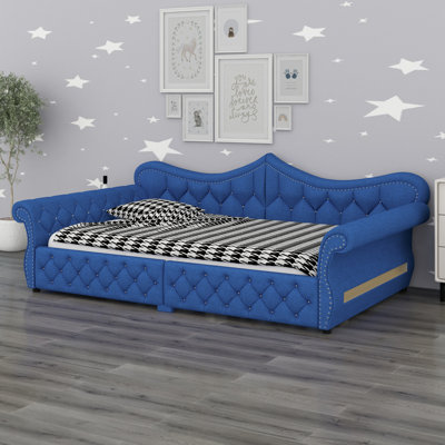 Modern Upholstered Daybed with LED and Nail Head Detailing