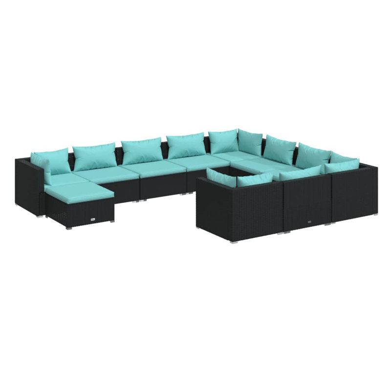 Ensemble modulaire de patio carré de 27,6 po de largeur avec coussins, Bleu eau, Noir