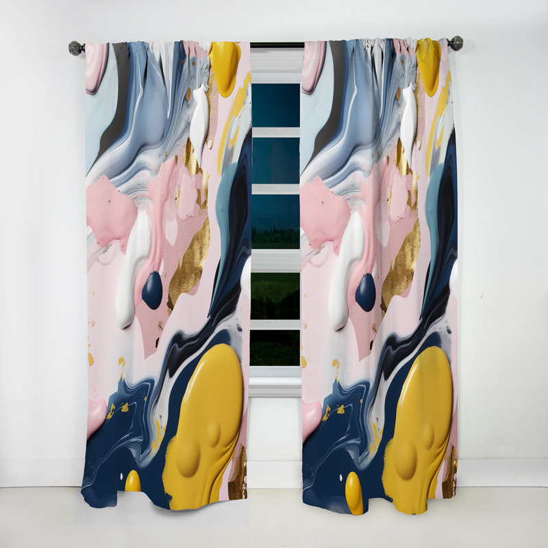 Galatea - Yellow And Blue Fluid Stone VI - Abstract Marble Curtain - Velvet Room Darkening - 1 panel, 52" W x 90" L