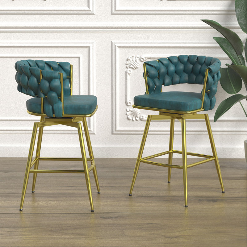 Luxurious Leather Upholstered Bar Stool Set, Ergonomic Design For Ultimate Comfort And Style., Green