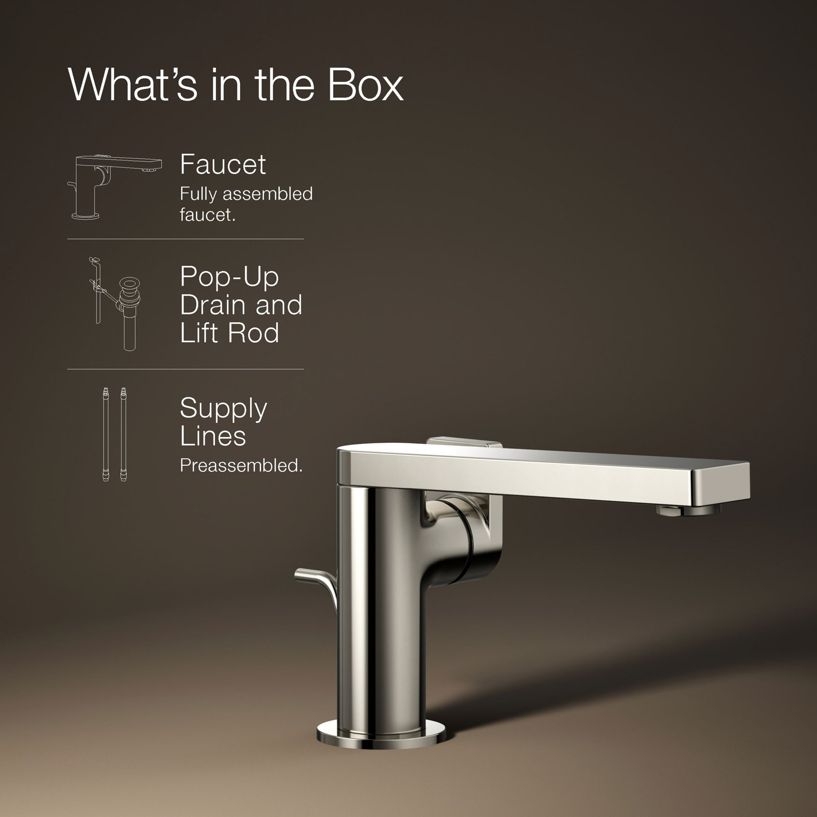 Composed Single-Handle Bathroom Faucet with Drain Assembly, Vibrant Polished Nickel