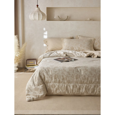 Evonne Jacquard Linen Cotton Quilt Set With Pillowcases -Top Grade & Natural