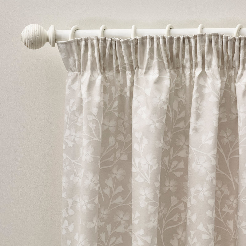 Brooke Floral Lined Pencil Pleat Curtains, Beige, 167.64cm Width x 229cm Drop