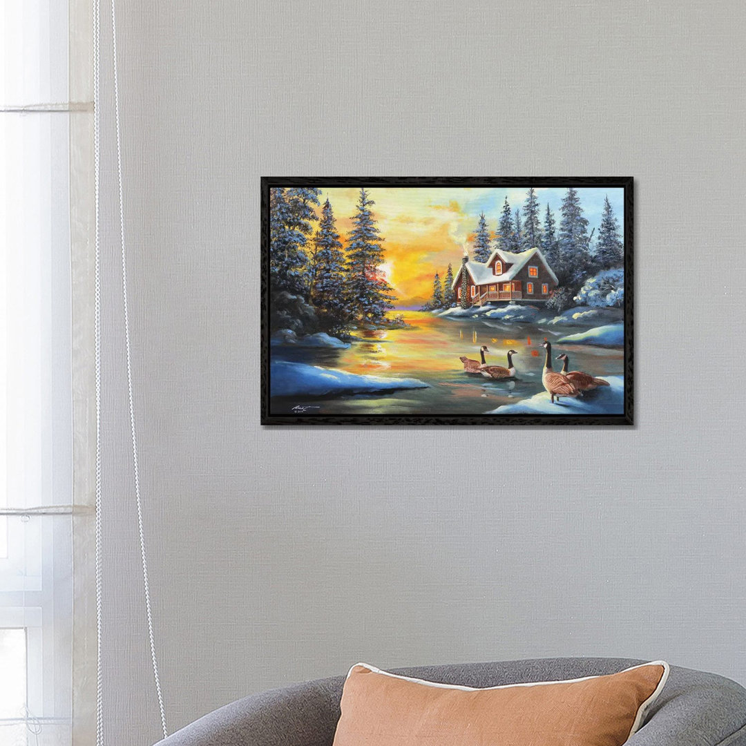 Kanadagänse im Teich bei der Hütte von D. "Rusty" Rust - Galerie- Giclée auf Leinwand