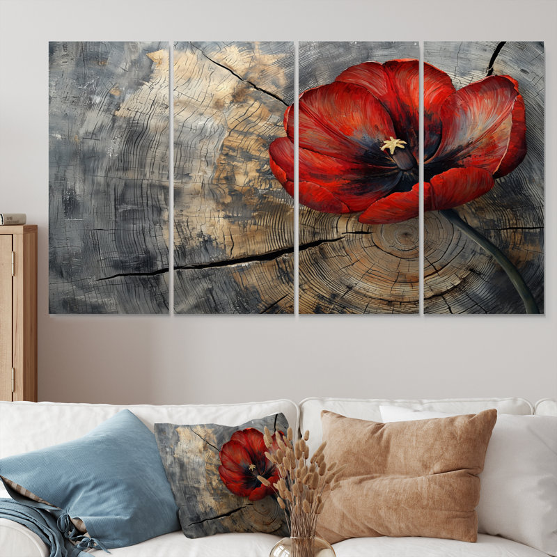 Arterbury - tulipes - art mural traditionnel pour le salon, 4 pièces, H 32 po x l 64 po