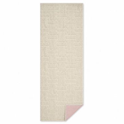 Tojo Parquet Basketweave Plush Cut-to-Length Runner Rug, Extra-Long Hallway and Stair Runner, Rubber Backed Non-Slip, Ivory, 25 ft x 26 in