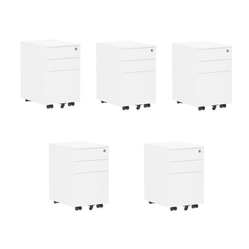  3-Drawer Mobile Vertical Filing Cabinet, White