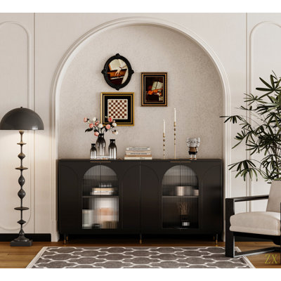 Accent Cabinet  Lacque Wooden Cabinet With 4 Glass Doors Sideboard Buffet Server Cabinet Storage Cabinet, For Living Room, Entryway, Hallway, Office, Kitchen And Dining Room