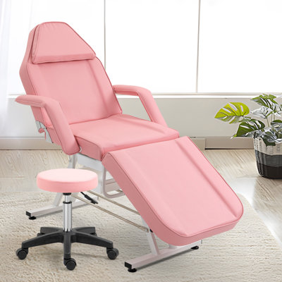 Fauteuil de massage professionnel avec hauteur réglable et tabouret hydraulique pour la beauté, le coiffeur et le spa, rose