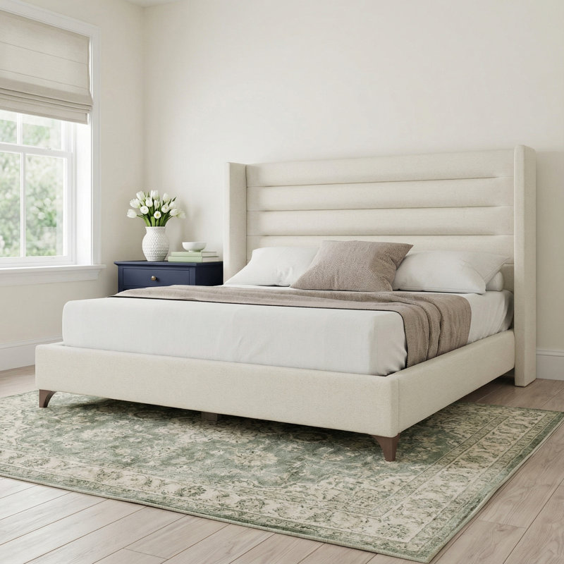 Miliyah Horizontal Channel Upholstered Bed, Off White Revolution®, King