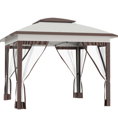 12' X Pop Up Canopy Tent For Outdoor Leisure And Relaxation Comfort - With Netting Carry Bag Height Adjustable Beige Brown