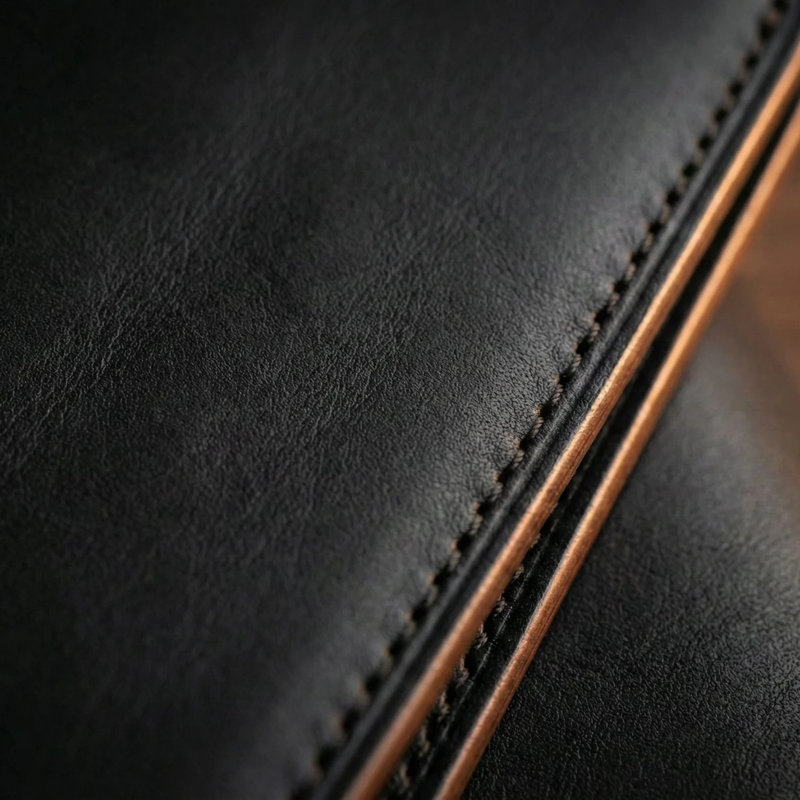 Poubelle en cuir véritable Nappa noir avec or rose