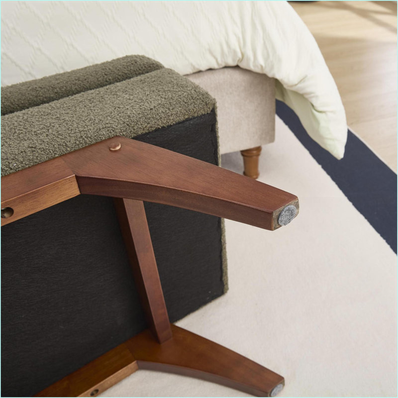 Repose-pieds avec rangement - Pieds en bois massif en tissu Teddy pour la chambre à coucher | Bois massif, Vert