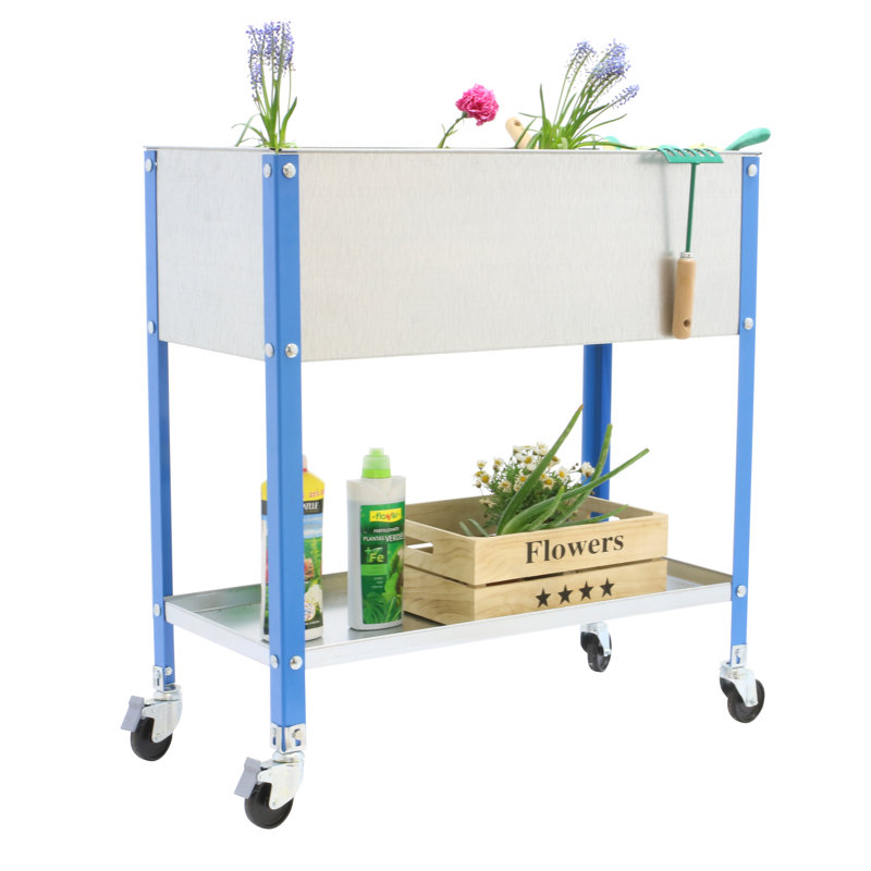 Metal Potting Bench, 92.5cm H x 120cm W x 40cm D, Blue/White