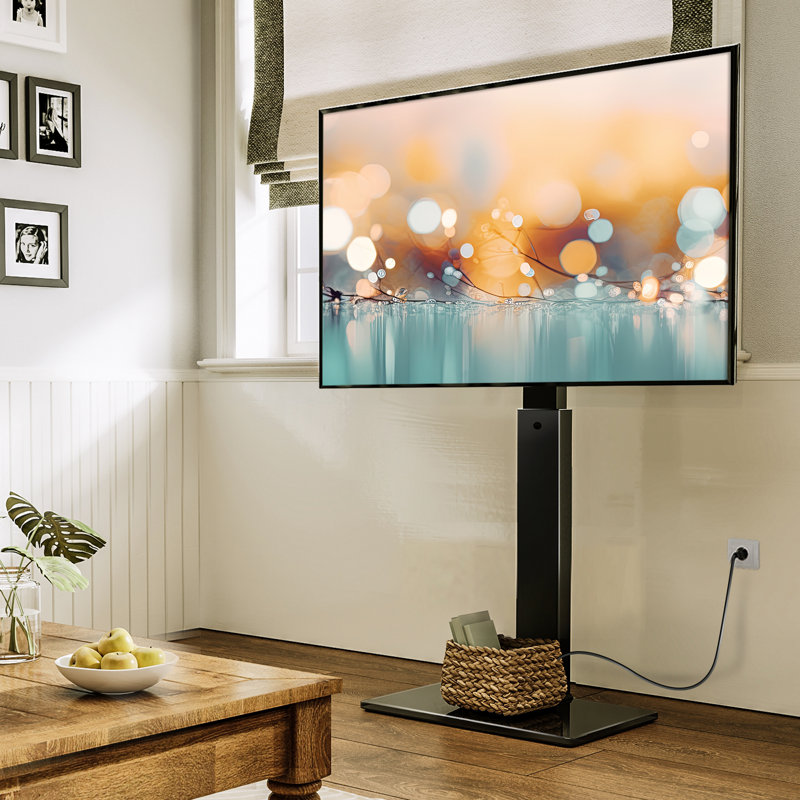 FITUEYES Modern Swivel Floor TV Stand with Power Outlet for TVs up to 70 Inch, TV Mount with Height Adjustable with Iron Base,Black