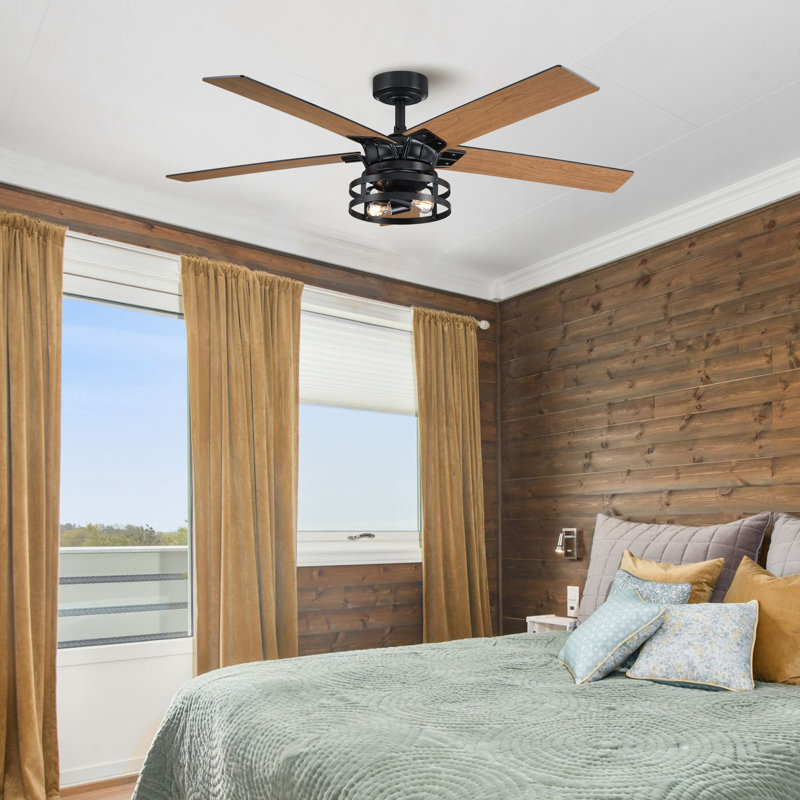 Rish 52'' Ceiling Fan with Light Kit, Black with Black/Walnut Blades