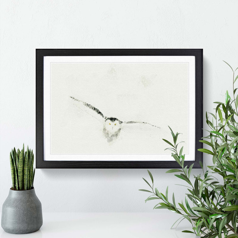 Snowy Owl in Abstract - Picture Frame Graphic Art Print, 27cm H x 36cm W x 2cm D, Black Framed