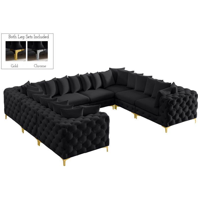 Canapé modulaire en velours 138 po, Velours noir